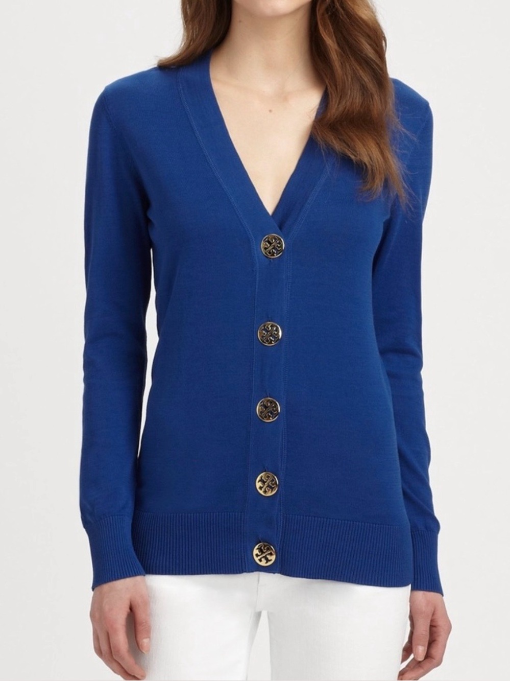 Tory Burch Luxury Designer Blue VNeck Button Down Signature Buttons
Cardigan Med